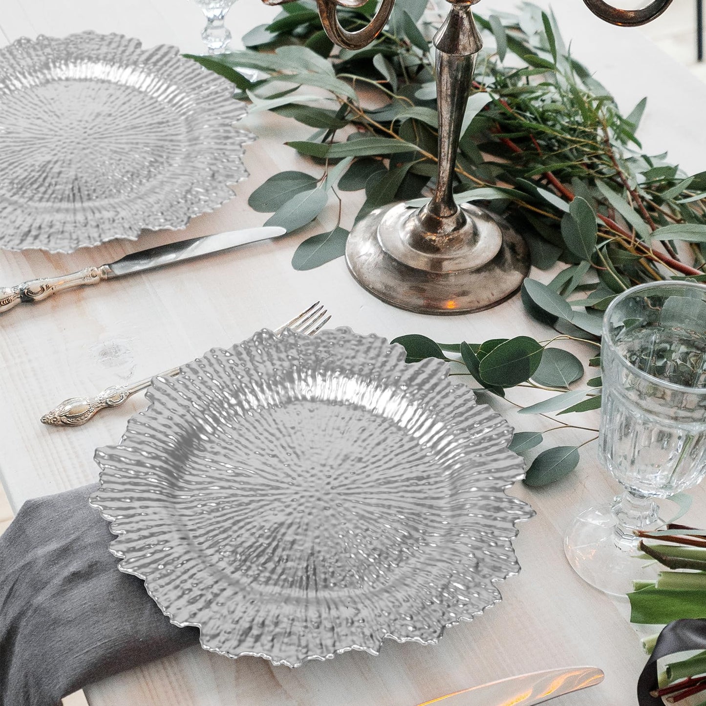 Silver Charger Plates Set of 6: Chargers for Dinner Plates for Thanksgiving and Christmas,Wedding, Party, Birthday and Holiday Event Supplies