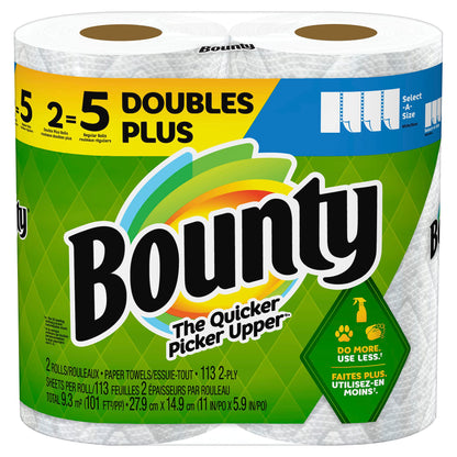 Bounty Select-A-Size Paper Towels, 2 Double Plus Rolls, White, 113 Sheets Per Roll