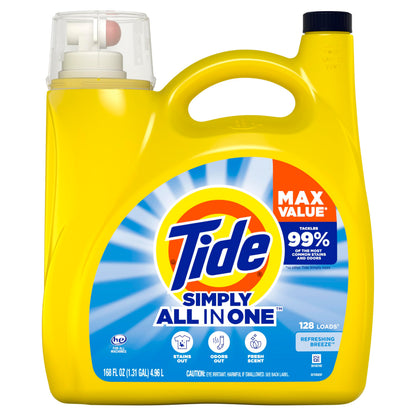Tide Simply Liquid Laundry Detergent, Refreshing Breeze, 168 oz, 128 Loads