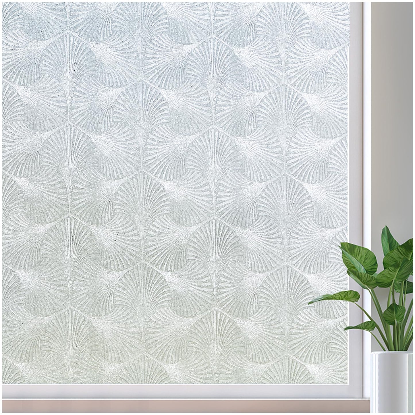 Windimiley Privacy Window Film Frosted Glass Window Cling Bathroom Peel and Stick Sun Blocking Decorative Ginkgo Opaque Door Window Tint for Home，17.4x78.7in