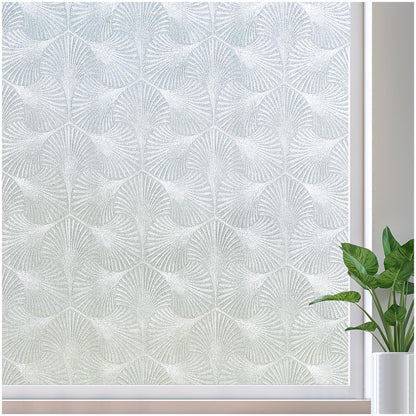 Windimiley Privacy Window Film Frosted Glass Window Cling Bathroom Peel and Stick Sun Blocking Decorative Ginkgo Opaque Door Window Tint for Home，17.4x78.7in