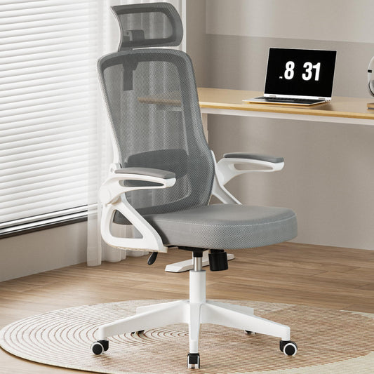 Ergonomic Office Chair, Adjustable Lumbar Support & Rotatable Headrest, 90° Flip-Up Armrests – Breathable Mesh Desk Chair with Thickened Cushion, 360 Swivel – Easy Assemble for Home/Gaming/Office
