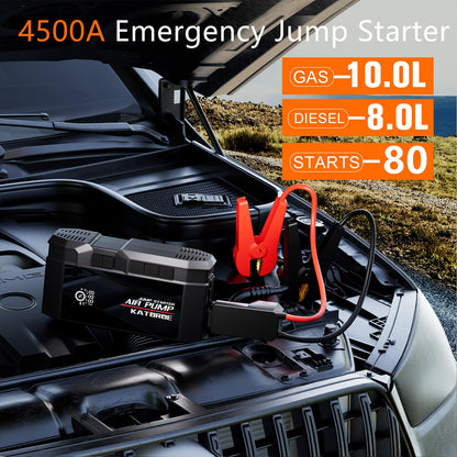 Car Jump Starter with Air Compressor, 4500A 160 PSI Portable Jump Starter Battery Pack (10.0L Gas/8.0L Diesel), 12V Jump Box Car Battery Jump Starter with 80 Starts, QC 3.0, Large Display, Flashlight