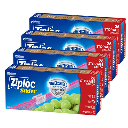 Ziploc Gallon Food Storage Slider Bags, Power Shield Technology for More Durability, 26 Count (Pack of 4)