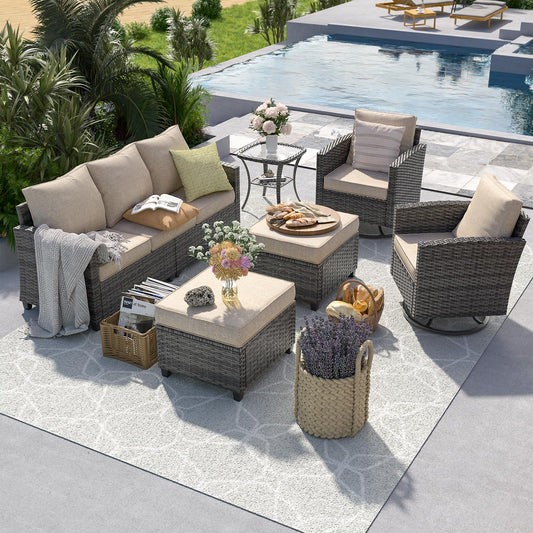 6-Piece Outdoor Sectional Sofa Set with Cushions