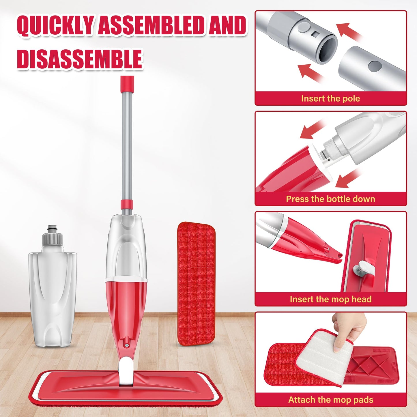 Spray Wet Mop for Hardwood Floor Cleaning, EXEGO Microfiber Dry Dust Spray Mop with Washable Pads fit for Swiffer Power Mop, Wet Mop with Jet Sprayer for Wood Laminate Ceramic Tiles Home Commercial