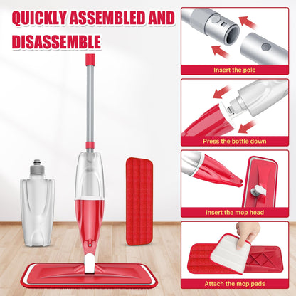 Spray Wet Mop for Hardwood Floor Cleaning, EXEGO Microfiber Dry Dust Spray Mop with Washable Pads fit for Swiffer Power Mop, Wet Mop with Jet Sprayer for Wood Laminate Ceramic Tiles Home Commercial