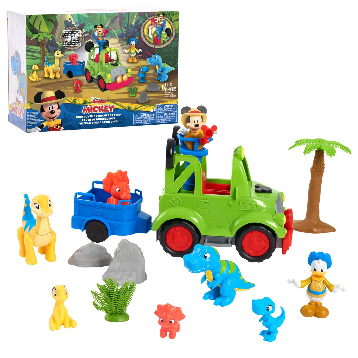 Just Play Disney Junior Mickey Mouse Funhouse Dino Rover 16-Piece Play Figures and Vehicle Playset, Kids Toys for Ages 3 Up, Amazon Exclusive