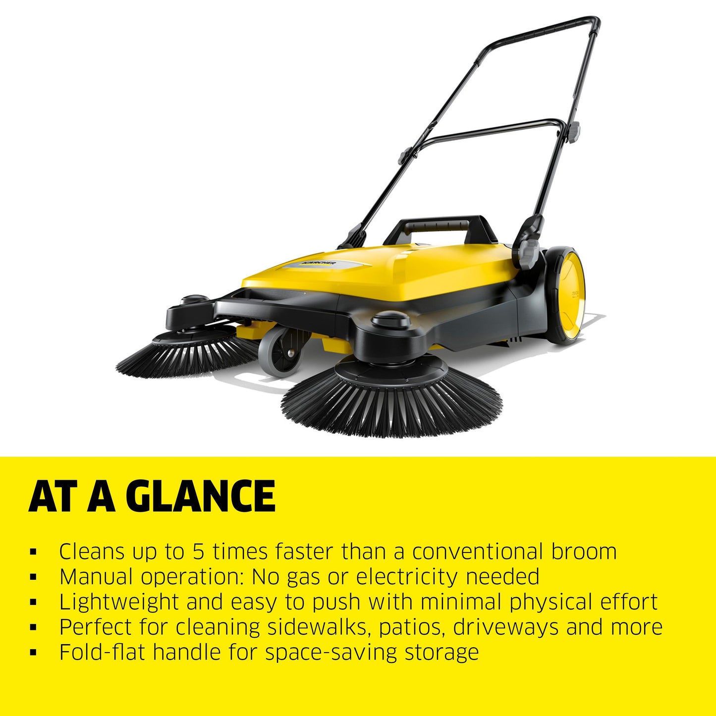 Kärcher - S 4 Twin Walk-Behind Outdoor Hand Push Sweeper - 5.25 Gallon Capacity - 26.8" Sweeping Width - Sweeps up to 26,000 ft²/Hour,Yellow