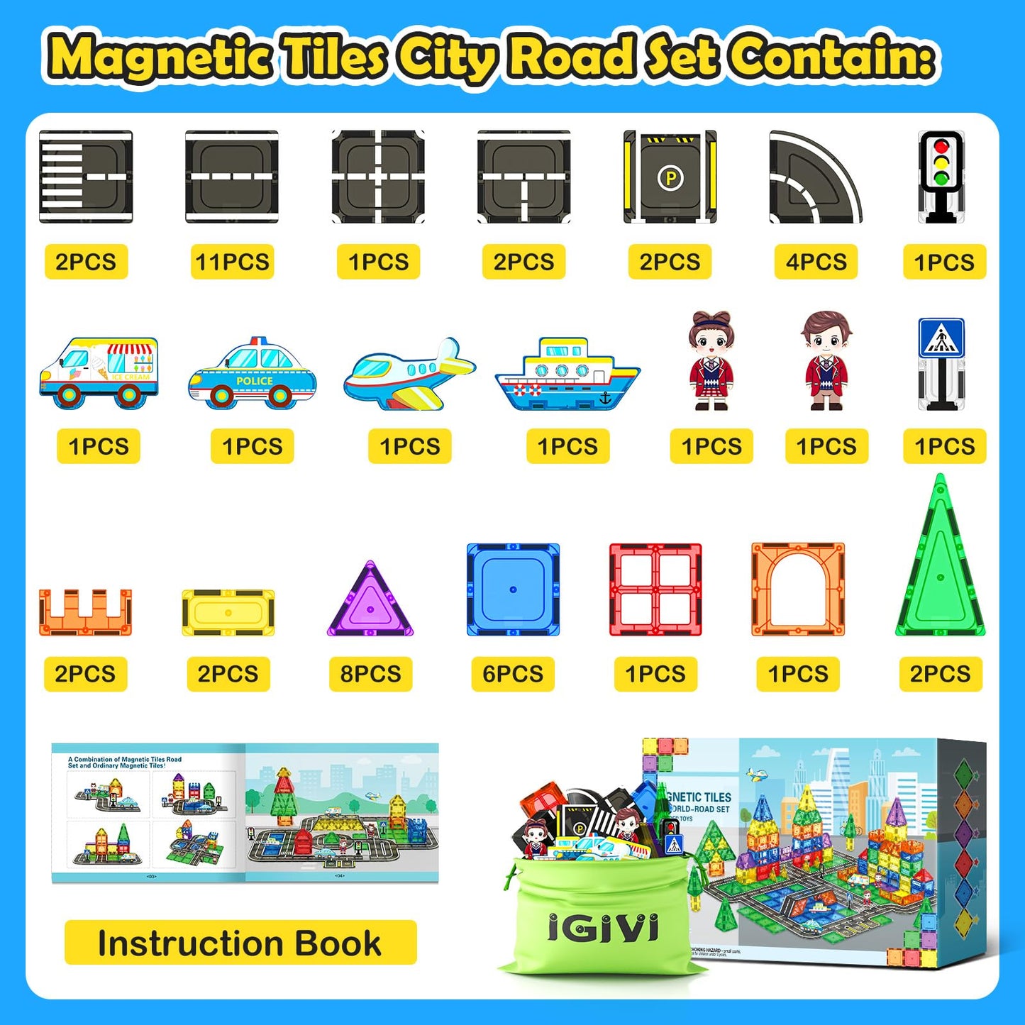 Magnetic Tiles Building Set with Magnet Car