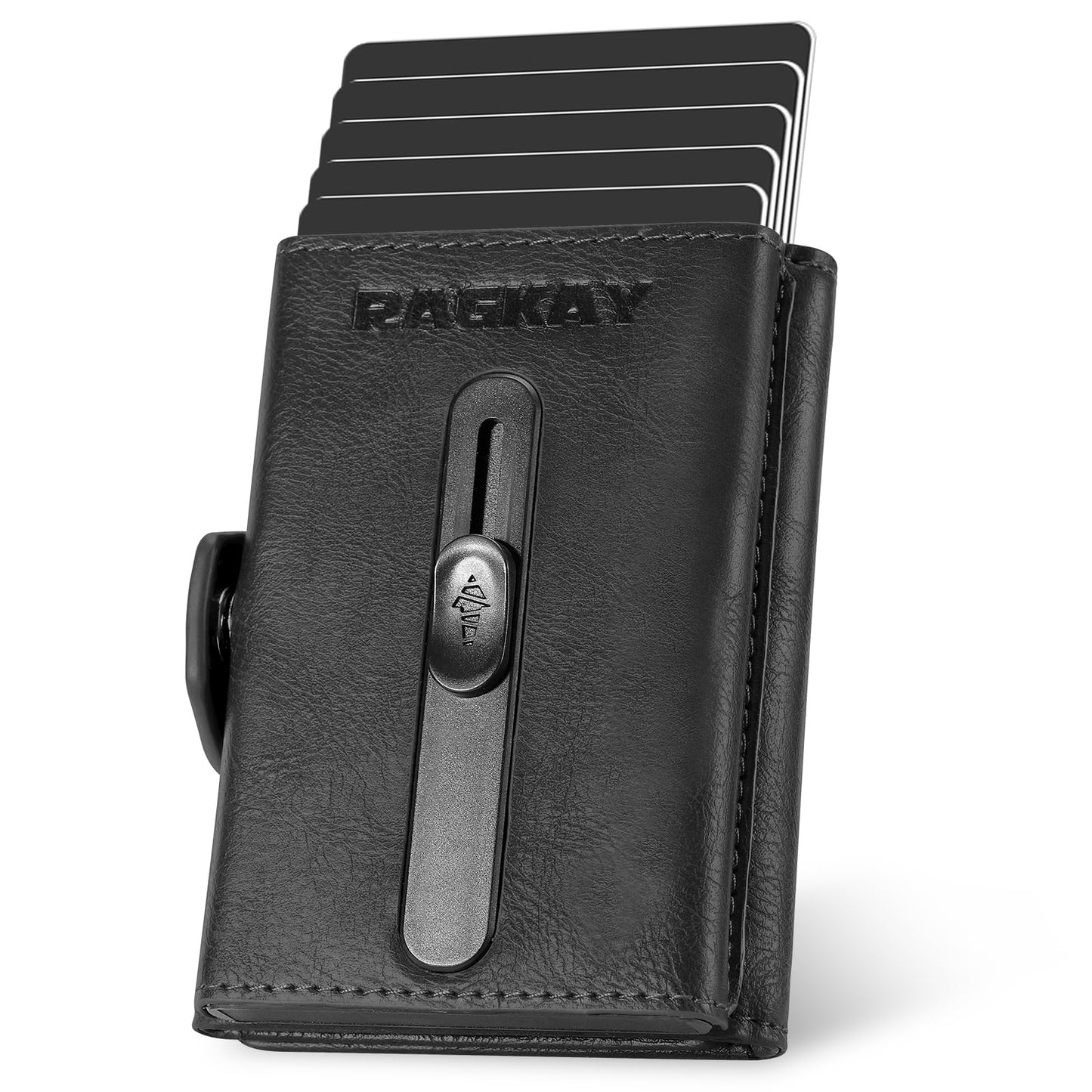 Wallet with Airtag Holder, Pop Up Card Holder and Cash Slot — Leather, Compatible with Apple Air Tag, RFID Blocking, Tri-fold Mens Wallet, Gift for Men (Black)