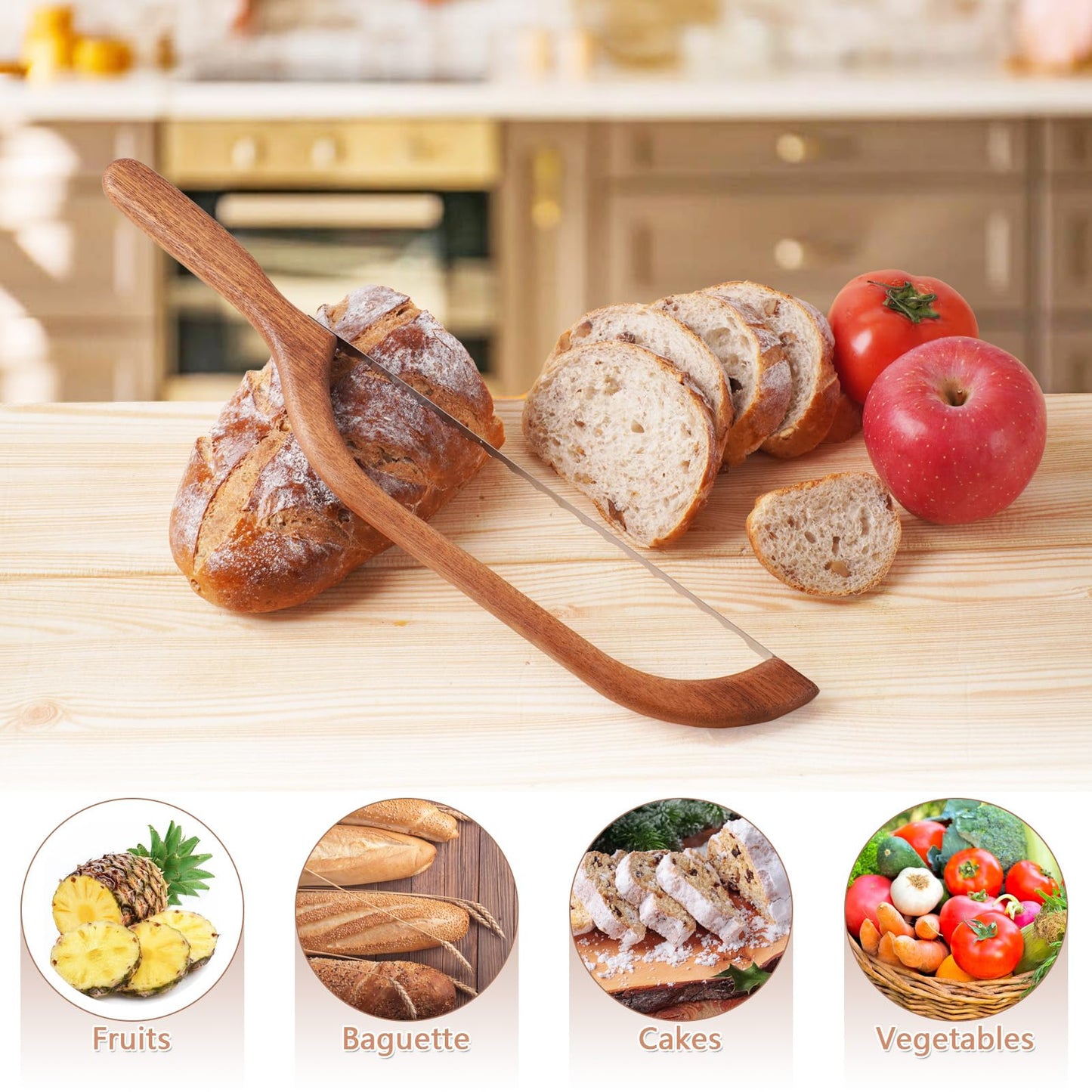 Uprichya Wooden Bread Bow Knife -16" Serrated Bagel Knife – Sourdough Cutter Fiddle Bow Bread Slicer Knife for Homemade Bread, Premium Stainless Steel Saw
