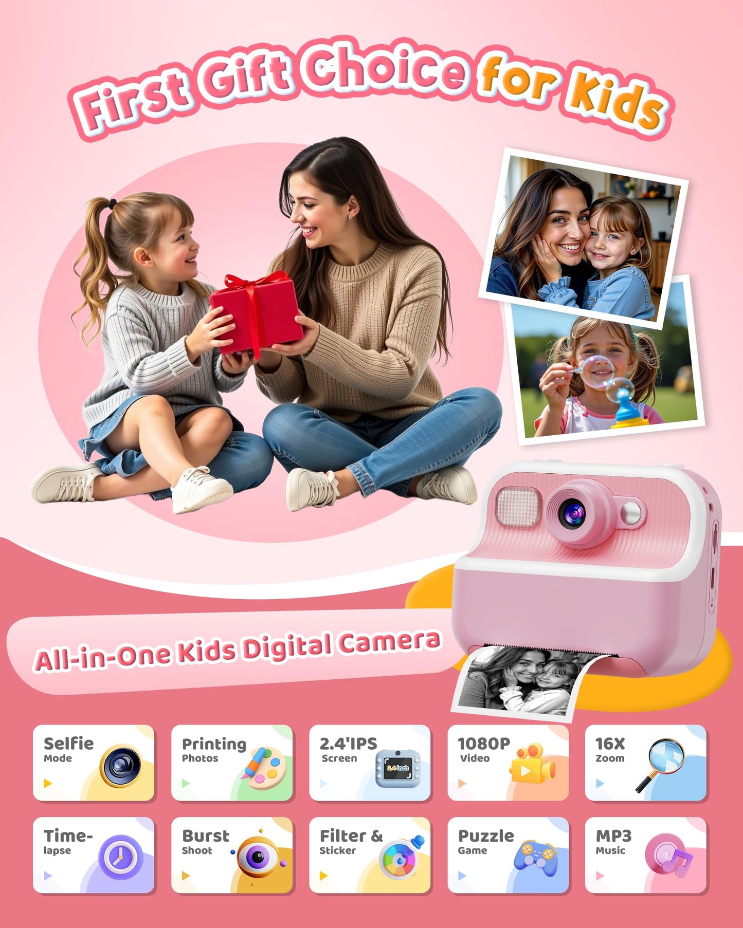Kids Dual Lens Instant Camera for Ages 3-12