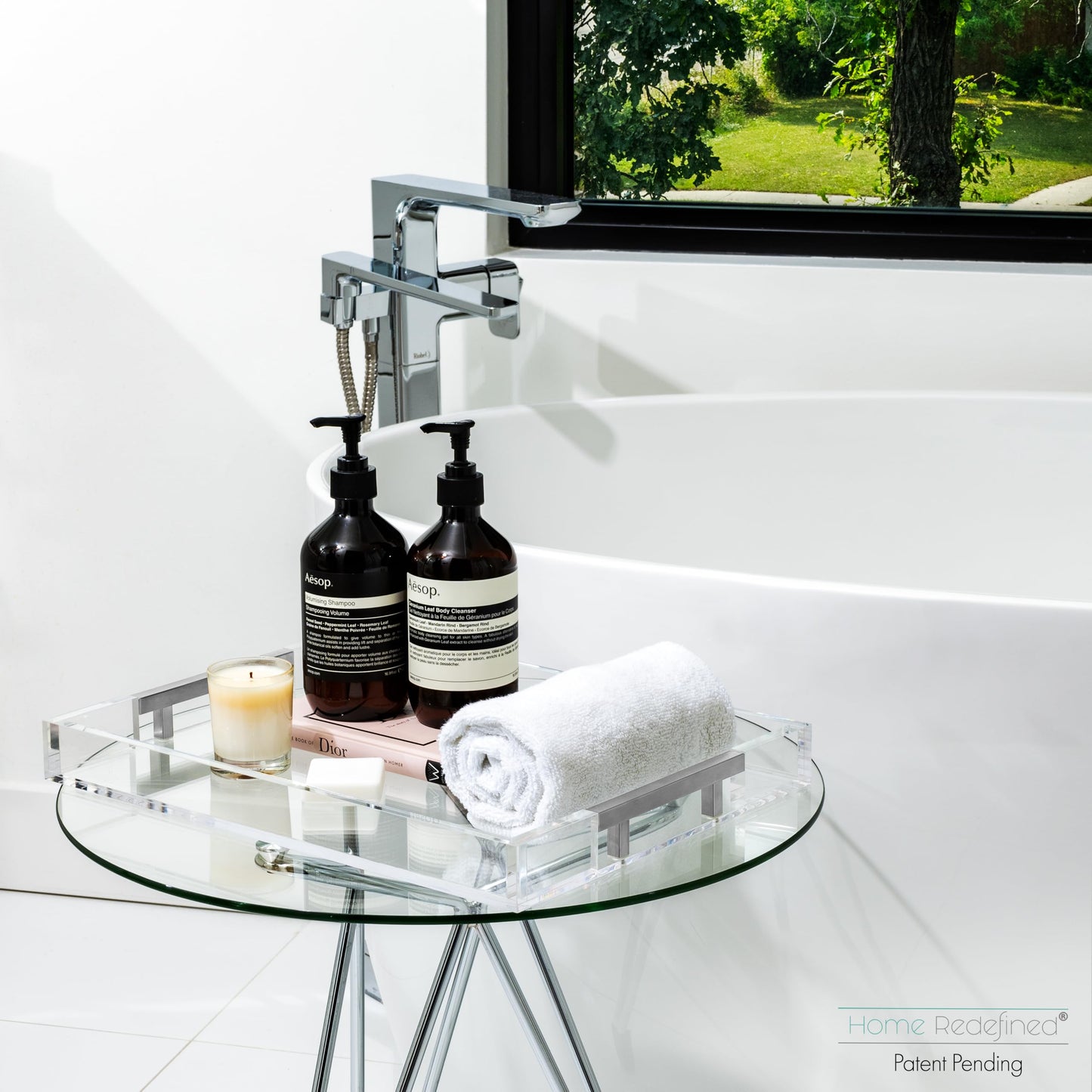 Decorative Acrylic Serving Tray with Metal Handles