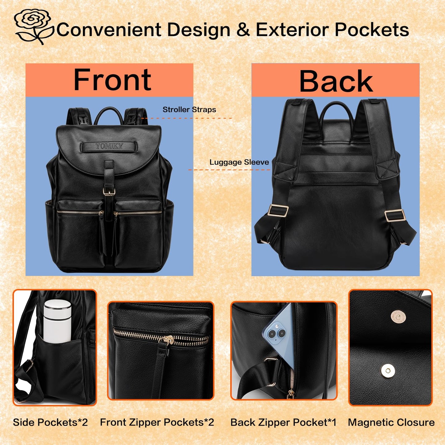Leather Diaper Bag Backpack with Changing Pad