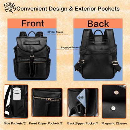 Leather Diaper Bag Backpack with Changing Pad
