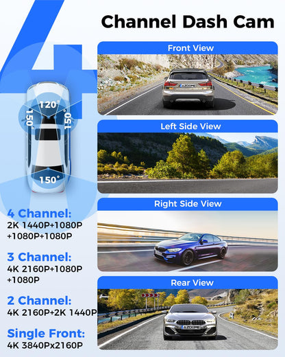 AZDOME 360° 4-Channel Dash Cam with Night Vision