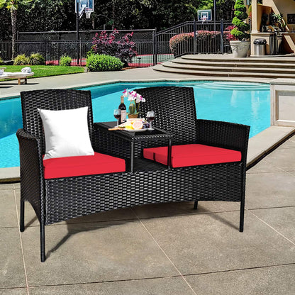 Tangkula Wicker Patio Conversation Set with Cushions