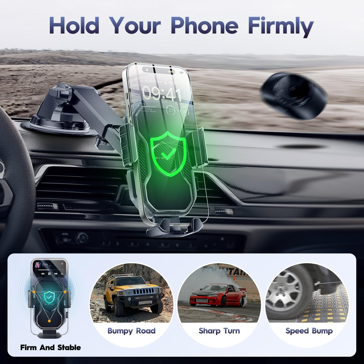Eyemay Car Phone Holder Mount - [ Bumpy Roads Friendly ] Phone Mount for Car Dashboard Windshield Air Vent 3 in 1, Hand Free Mount for iPhone 14 13 12 Pro Max Samsung All Cell Phones