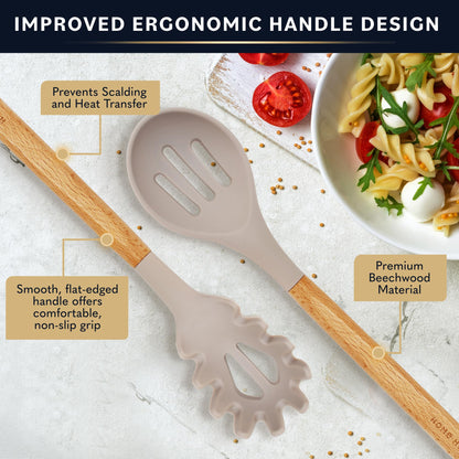 Silicone Kitchen Utensils Set - Silicone Cooking Utensils Set - Silicone Utensils for Cooking - Silicone Spatula Set - Wooden Kitchen Utensil Set - Kitchen Gadgets Utensil Sets (14 Pcs - Stone)