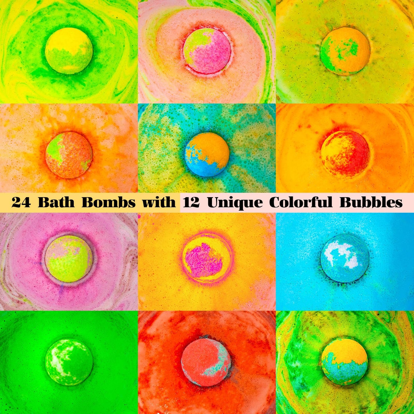 Bath Bombs Gift Set, 24 Pack Bubble Bombs with 12 Unique Scents, Floral Euphoria & Fruitful Bliss Collections, Skin-Soothing & Mood-Enhancing, Bath Bombs Mothers Day Gift Set for Mom