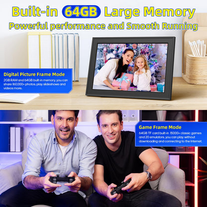 2024 NEW Retro Gaming Console With 10.1 Inch Frameo WiFi Digital Picture Frame 2K HD Output, 15000+ Plug and Play Video Games, 20 Emulator Console 2 in 1 Video Game Console With 2 Wireless Controllers