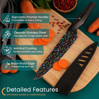 Astercook Knife Set, 12 Pcs Geometric Figure Kitchen Knife Set, 6 Anti-Rust Coating Stainless Steel Kitchen Knives with 6 Blade Guards, Dishwasher Safe