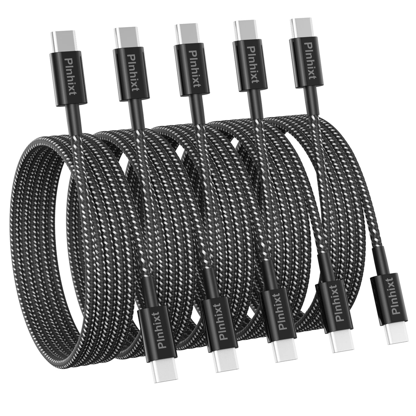Plnhixt USB C to USB C Cable, (5Pack 6FT), New Nylon USB C Charger Cable 60W(3A) for iPhone 15/15 Pro/15 Plus/15 Pro Max, iPad Mini 6/ Pro 2021, MacBook Pro 2020, Samsung Galaxy S23,Switch
