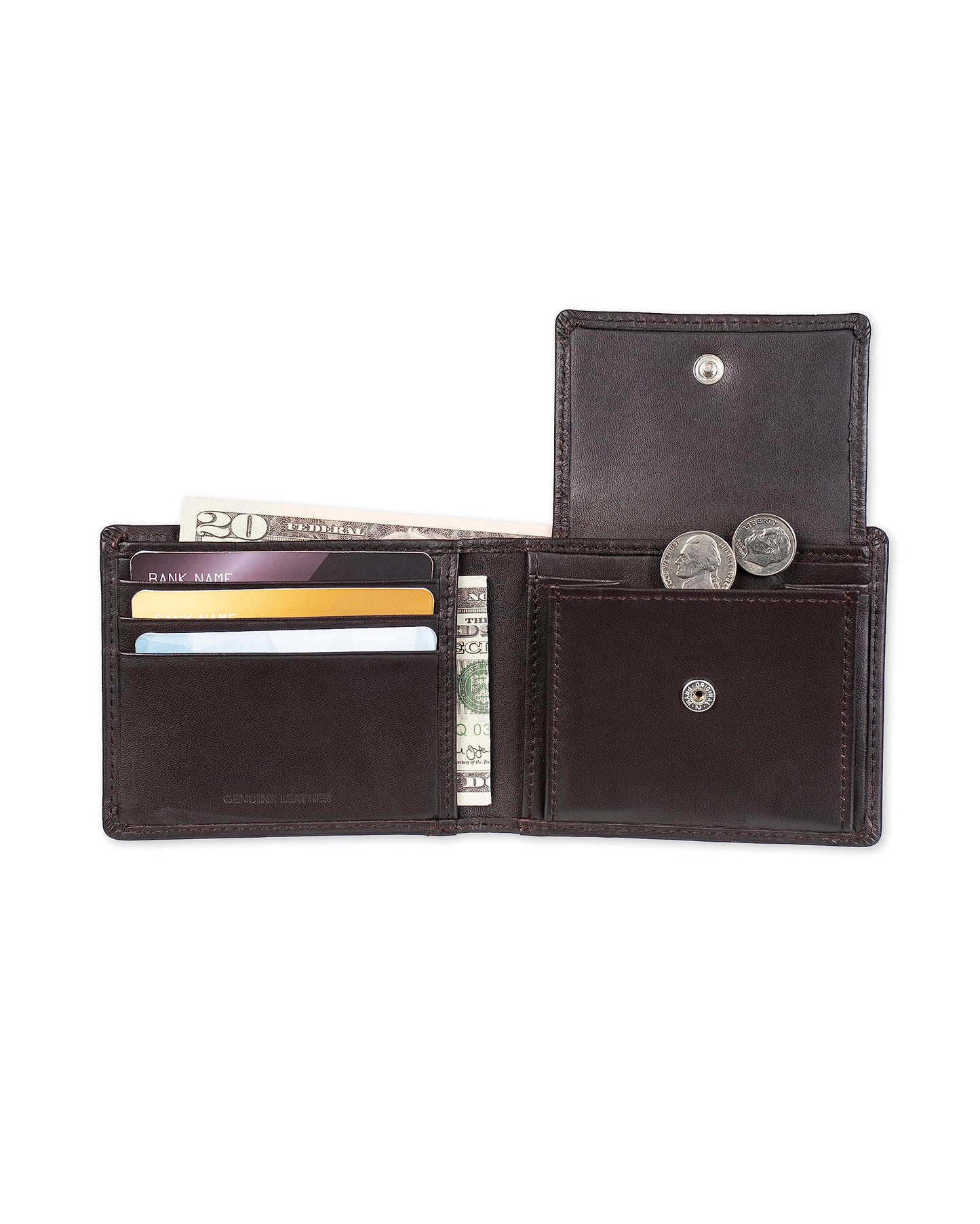 Amazon Essentials Men's Bifold Wallet with Coin Pocket, Dark Brown, One Size