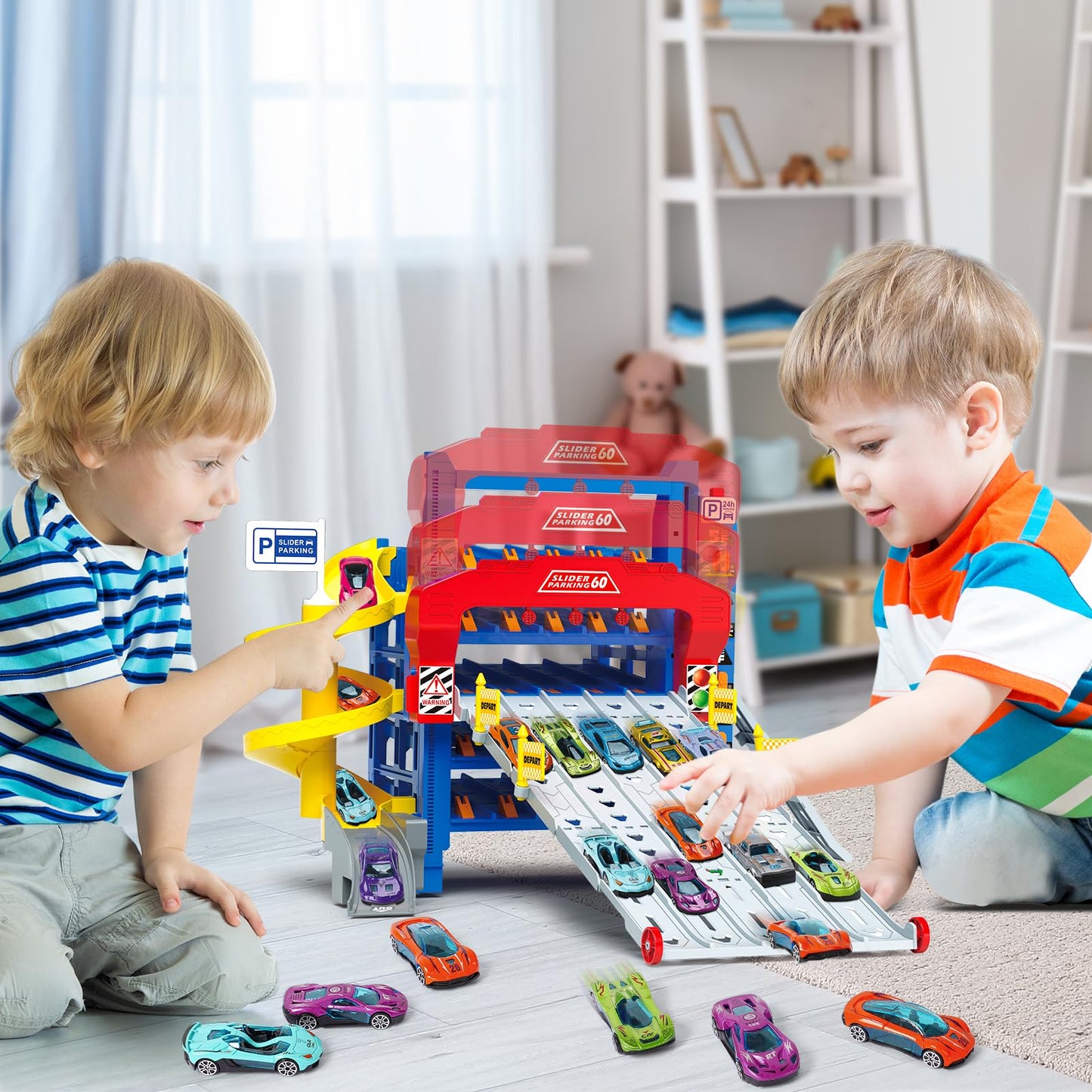 10 Cars Parking Track Toy for Boys Ages 3-8