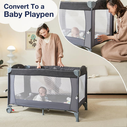 RONBEI 4-in-1 Portable Baby Crib Playard