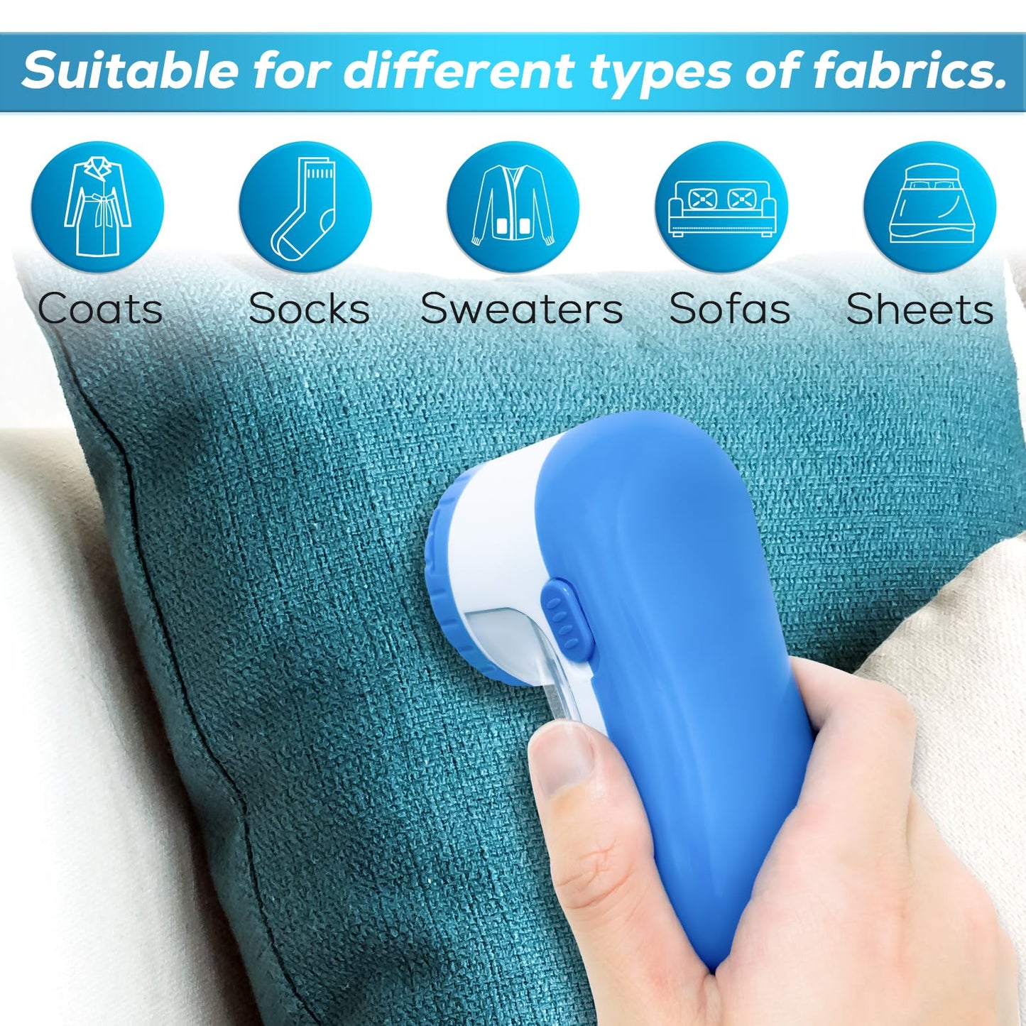 Fabric Shaver Lint Remover, AW union USB Powered Lint Shaver Efficiently Remove Lints from Fabrics, Clothes, Upholstery - 70" Cord - 2 Replacement Blade - Blue