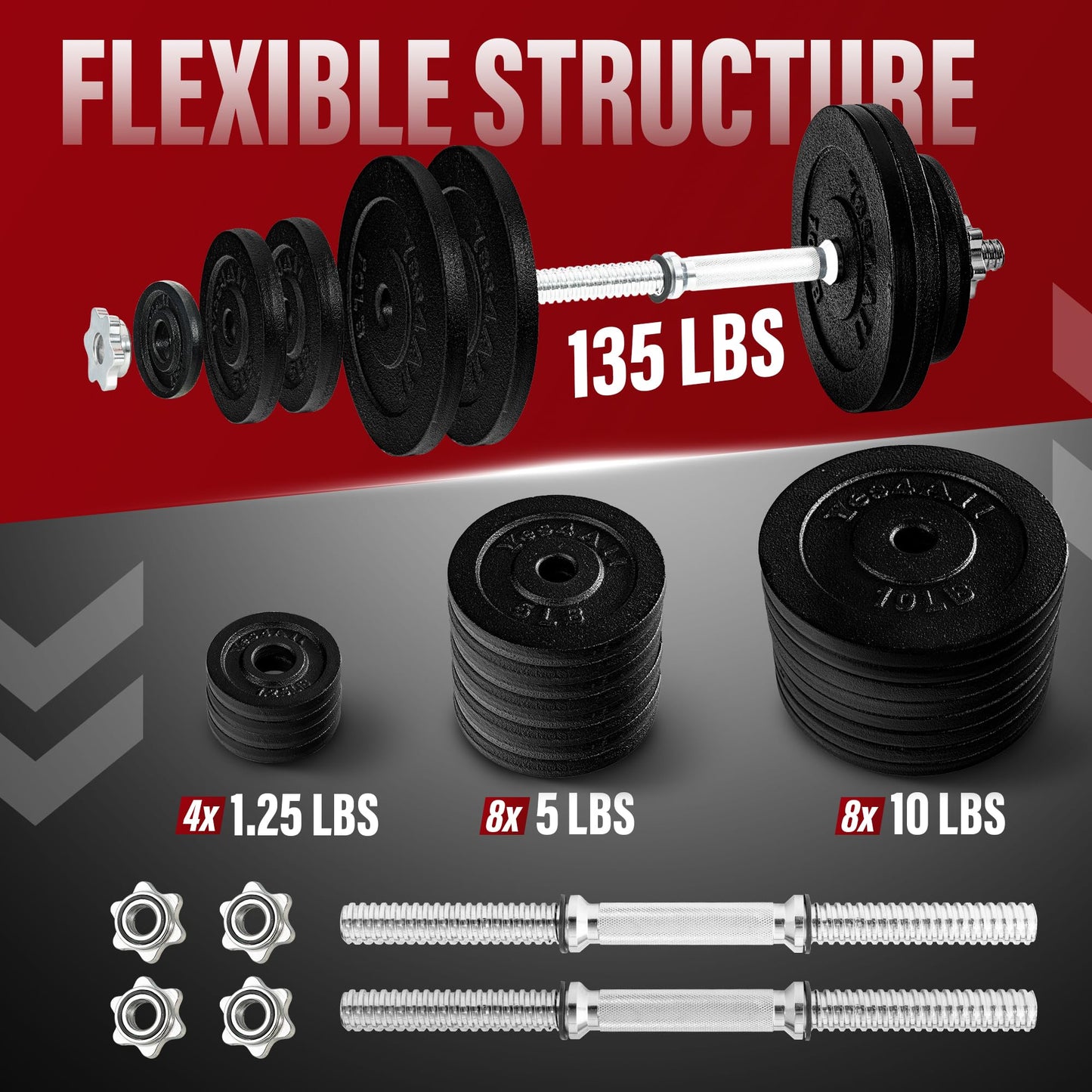 Yes4All 135lbs Adjustable Cast Iron Dumbbell