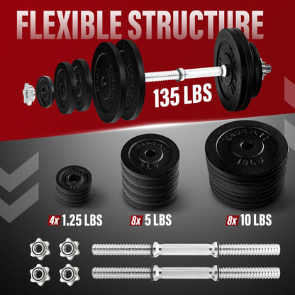Yes4All 135lbs Adjustable Cast Iron Dumbbell