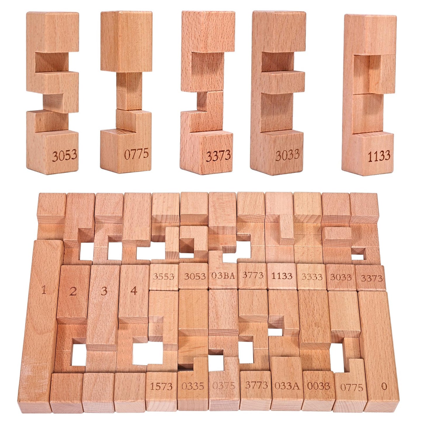 Onietoiy Difficult 20pcs DIY Wooden Brain Teaser Puzzle Toy 9 Types Assembly Building Blcok Games 94 Methods Challenge IQ Lock Toys 3D Brainteaser Educational Puzzles Unique Gift for Kids and Adults