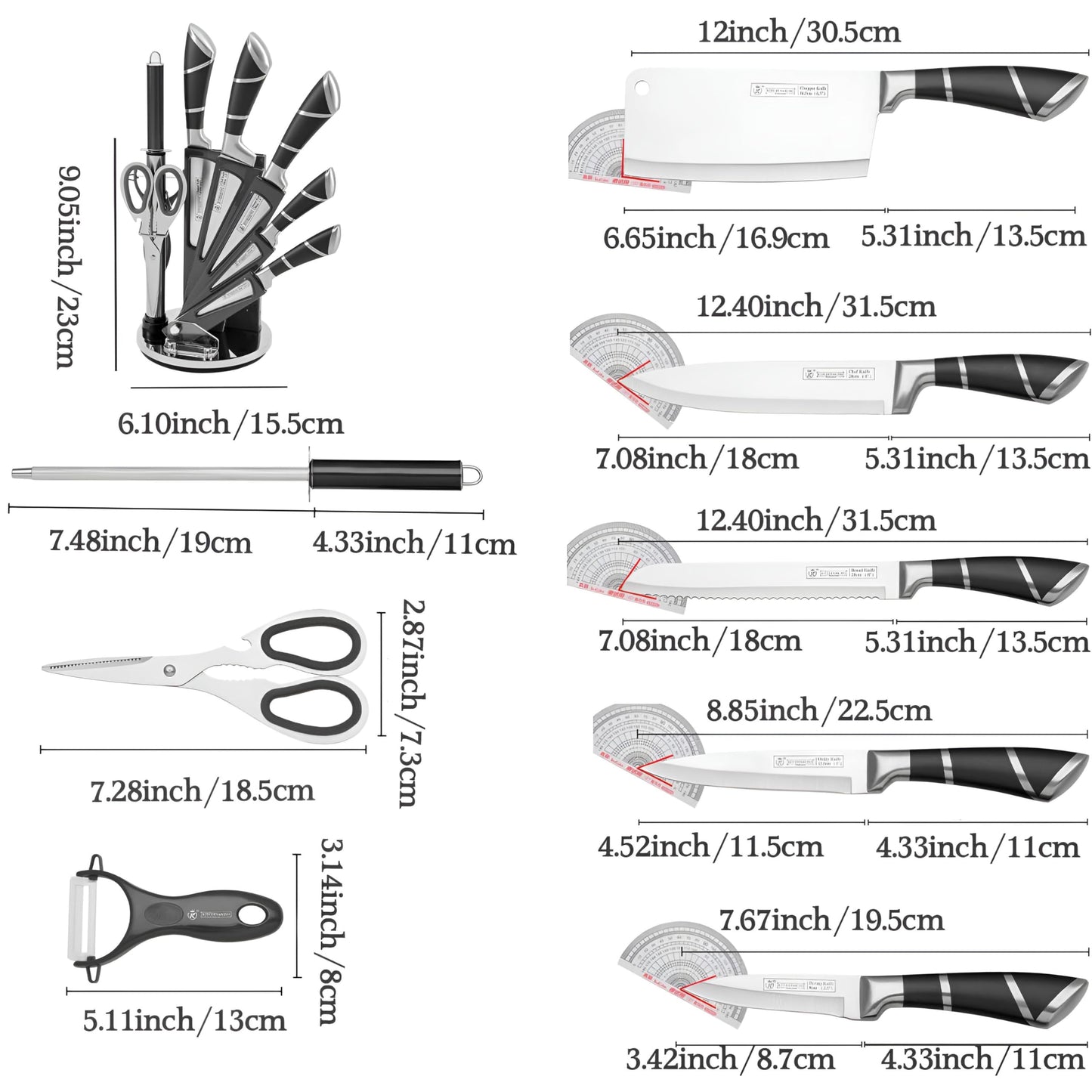 9-Piece Black Kitchen Knife Set with Block