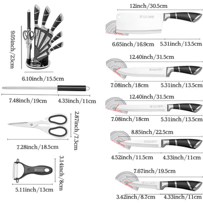 9-Piece Black Kitchen Knife Set with Block