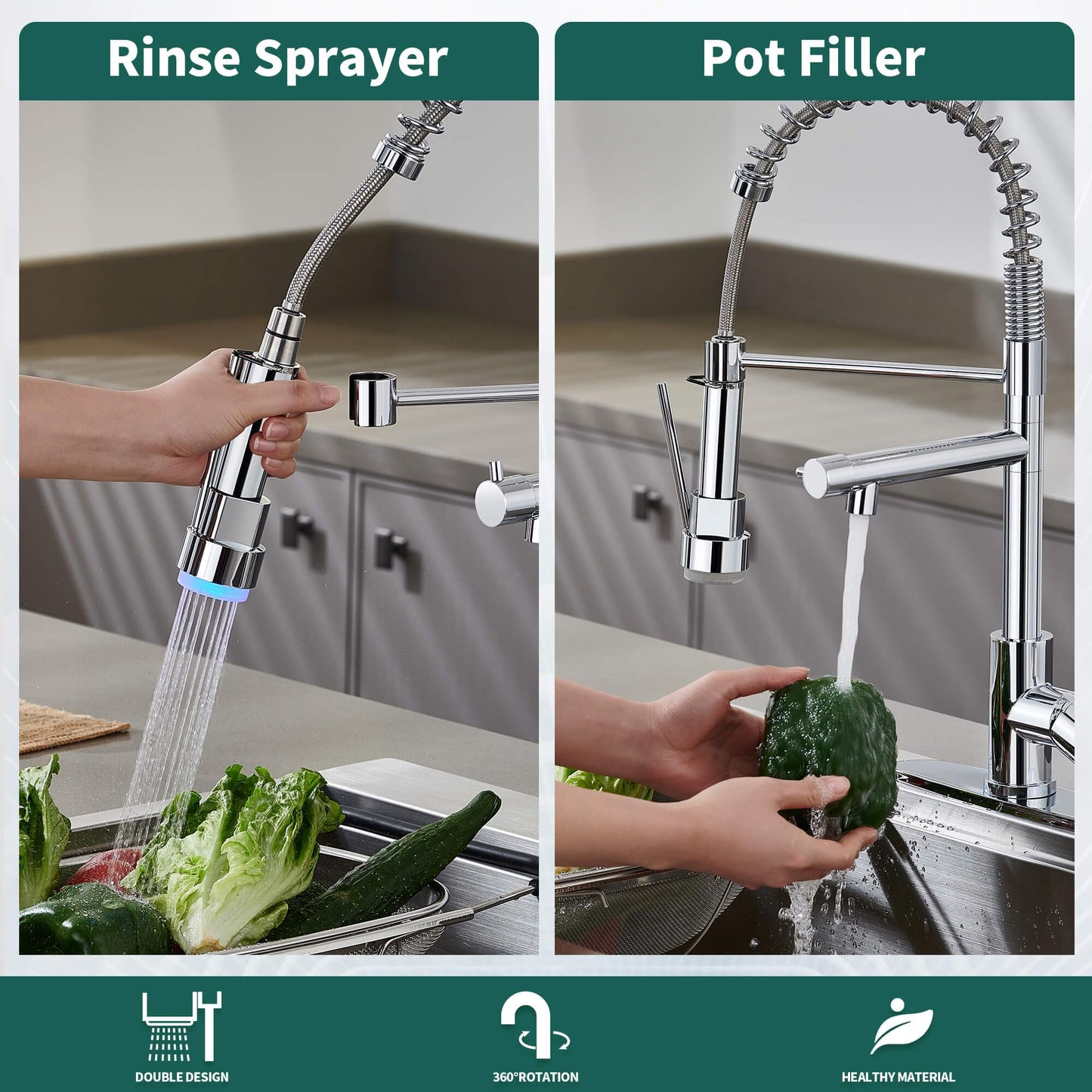 TRYSEA Pull Down Kitchen Faucet with LED Light