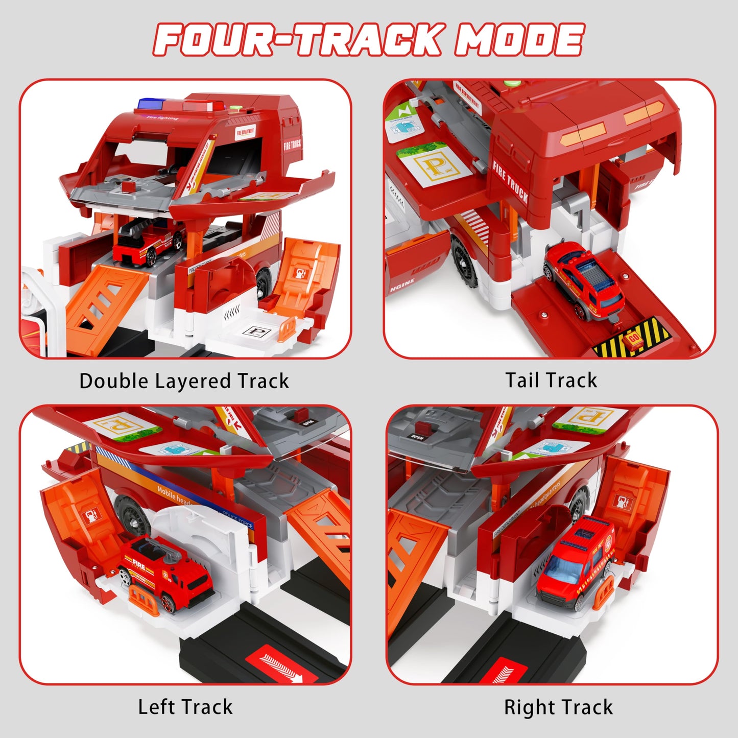 Fire Truck Toy Set with 4 Alloy Trucks