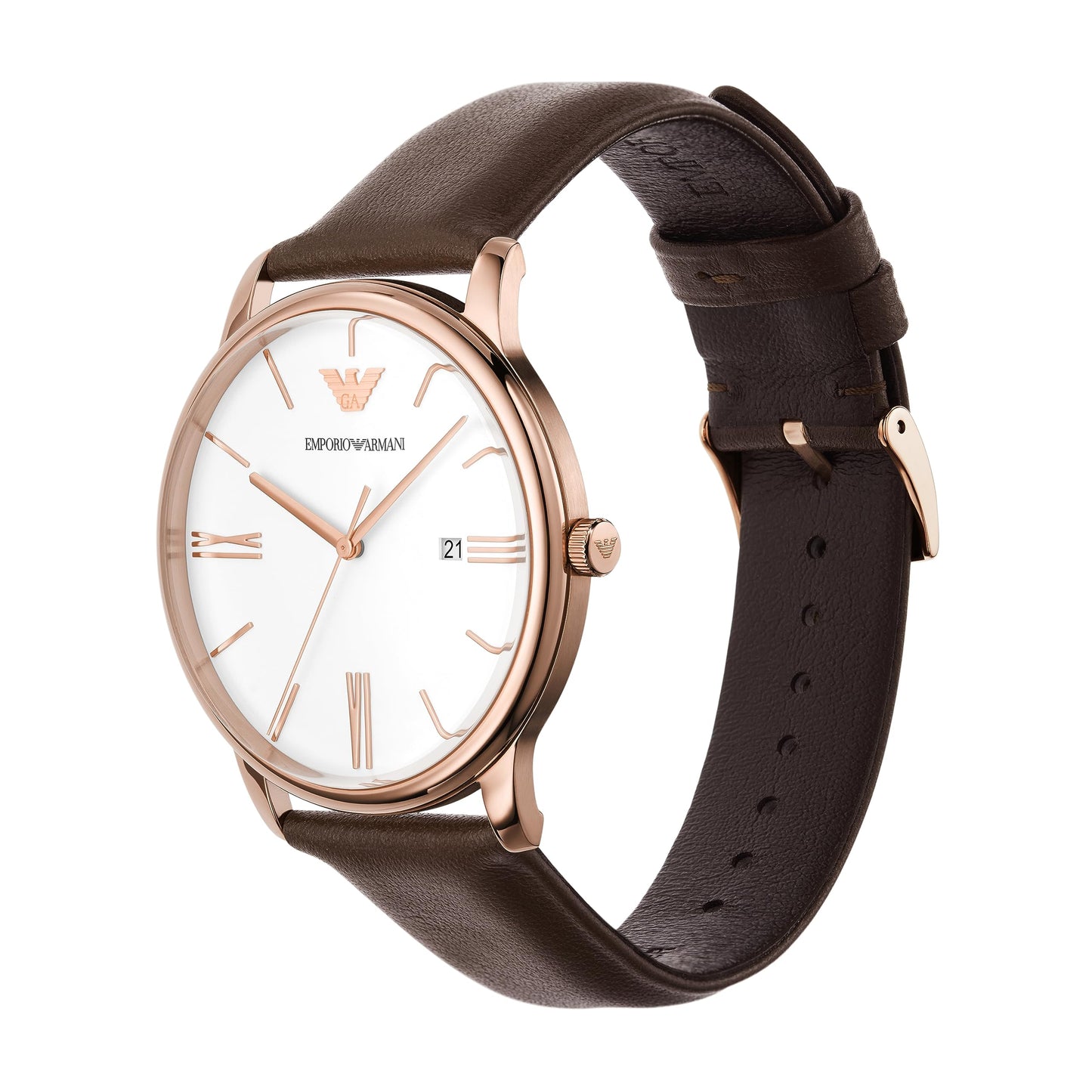 Emporio Armani Men's Three-Hand Date Brown Leather Band Watch (Model: AR11572)