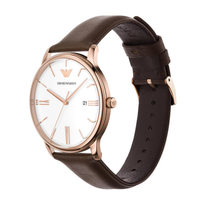 Emporio Armani Men's Three-Hand Date Brown Leather Band Watch (Model: AR11572)