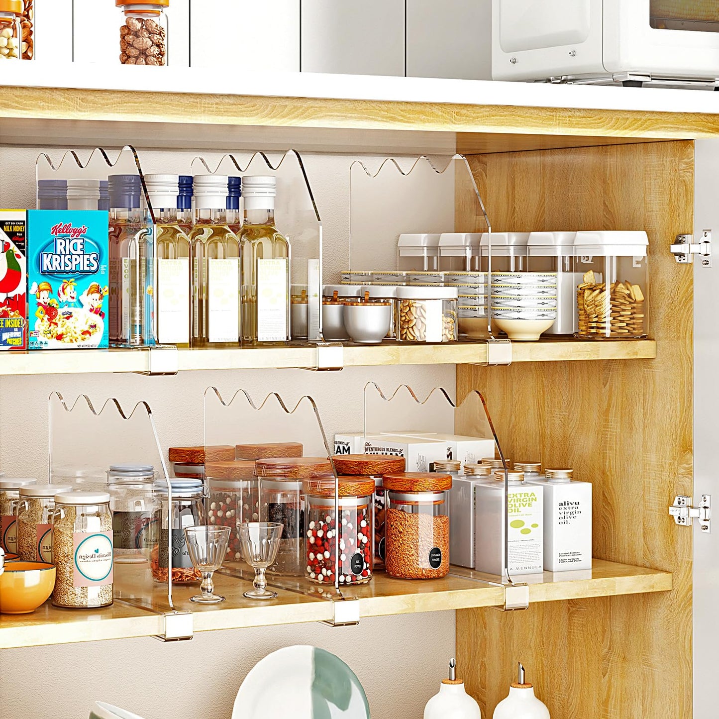 SPACEKEEPER Shelf Dividers for Closet Organization, Clear Closet Shelf Divider for Clothes Purses Separators, Wood Shelves Organizer for Bedroom, Kitchen, Office, Cabinets, Bathroom, 6 Pack