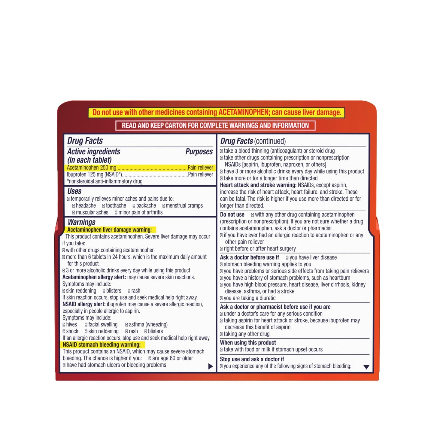 Motrin Pain Reliever with Ibuprofen & Acetaminophen