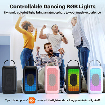 Bobtot Bluetooth Speaker Wireless, 16H Playtime 40W Peak Portable Singing Speakers, Magic Voice, Echo, EQ, Stereo Sound, Deep Bass, RGB, Supports AUX,USB, FM, Pink