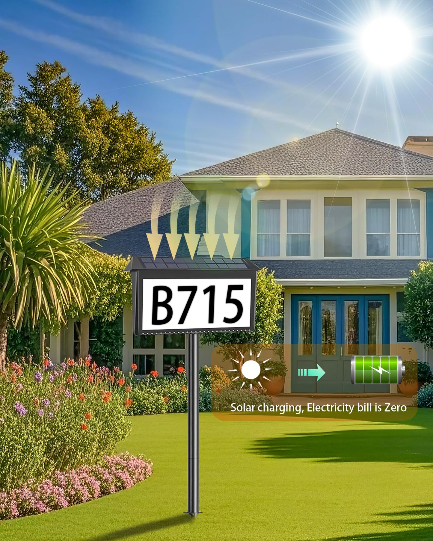Solar LED House Number Sign for Outdoor Use
