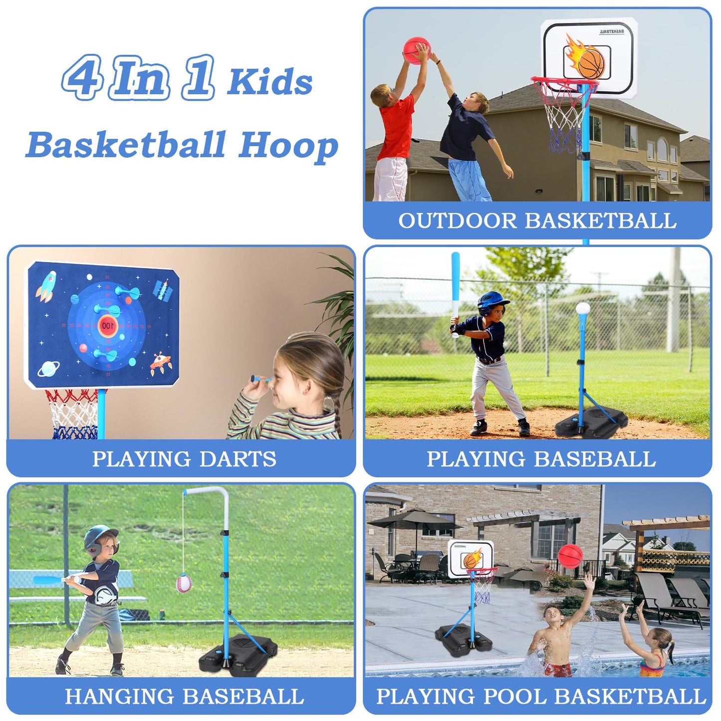 Kids 4-in-1 Basketball Hoop and Dart Set