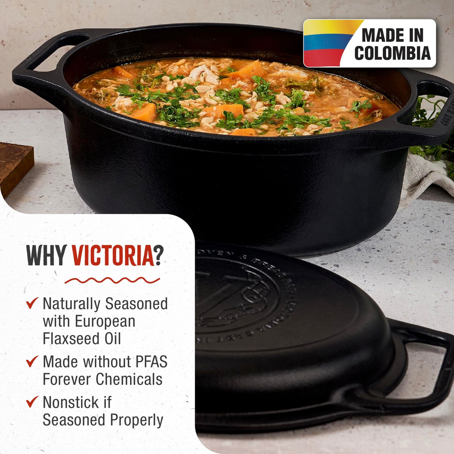Victoria 6-Quart Cast Iron Dutch Oven Set