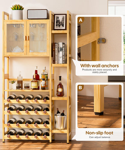 Wine Rack Cabinet with Glass Holder & Shelves