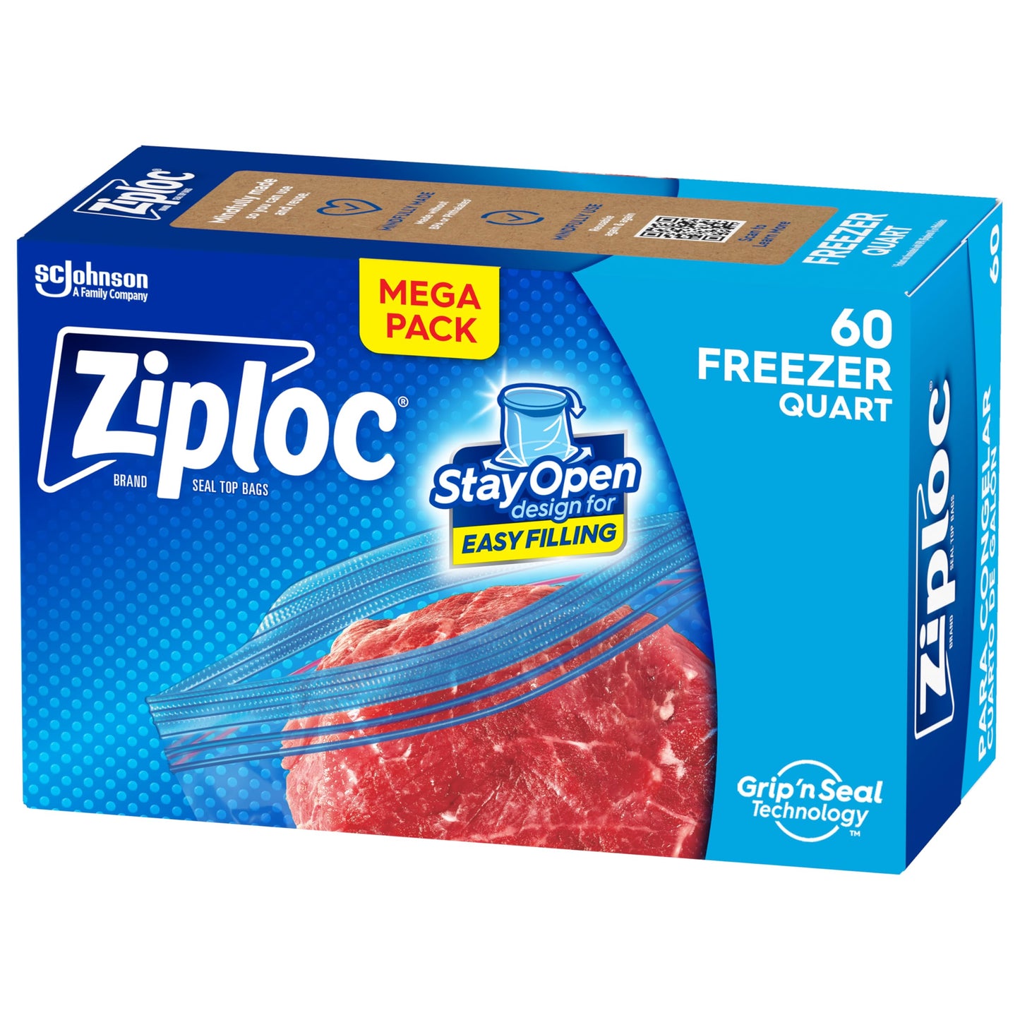 60 Count Ziploc Quart Freezer Storage Bags