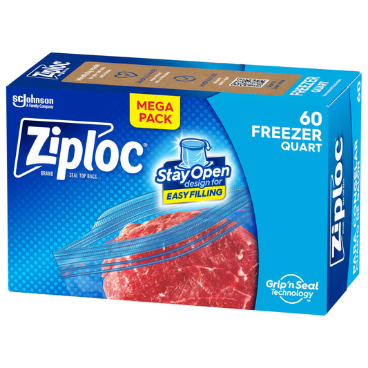 60 Count Ziploc Quart Freezer Storage Bags
